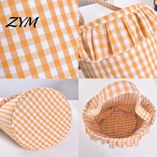 Pumpkin Ghost Pattern Totes Halloween Basket, Plaid Ruffle Trick or Treat Candy Bucket with Handle Versatile Household Storage for Kids, Reusable