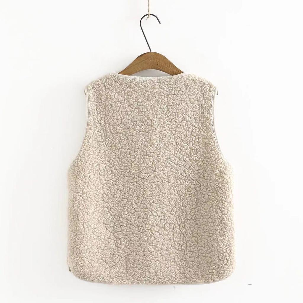 Vests Spring Autumn Women Button Waistcoat Lamb Hair Winter Thermal Warm Thick Fleece Vests Sleeveless Jacket Ladies Coats