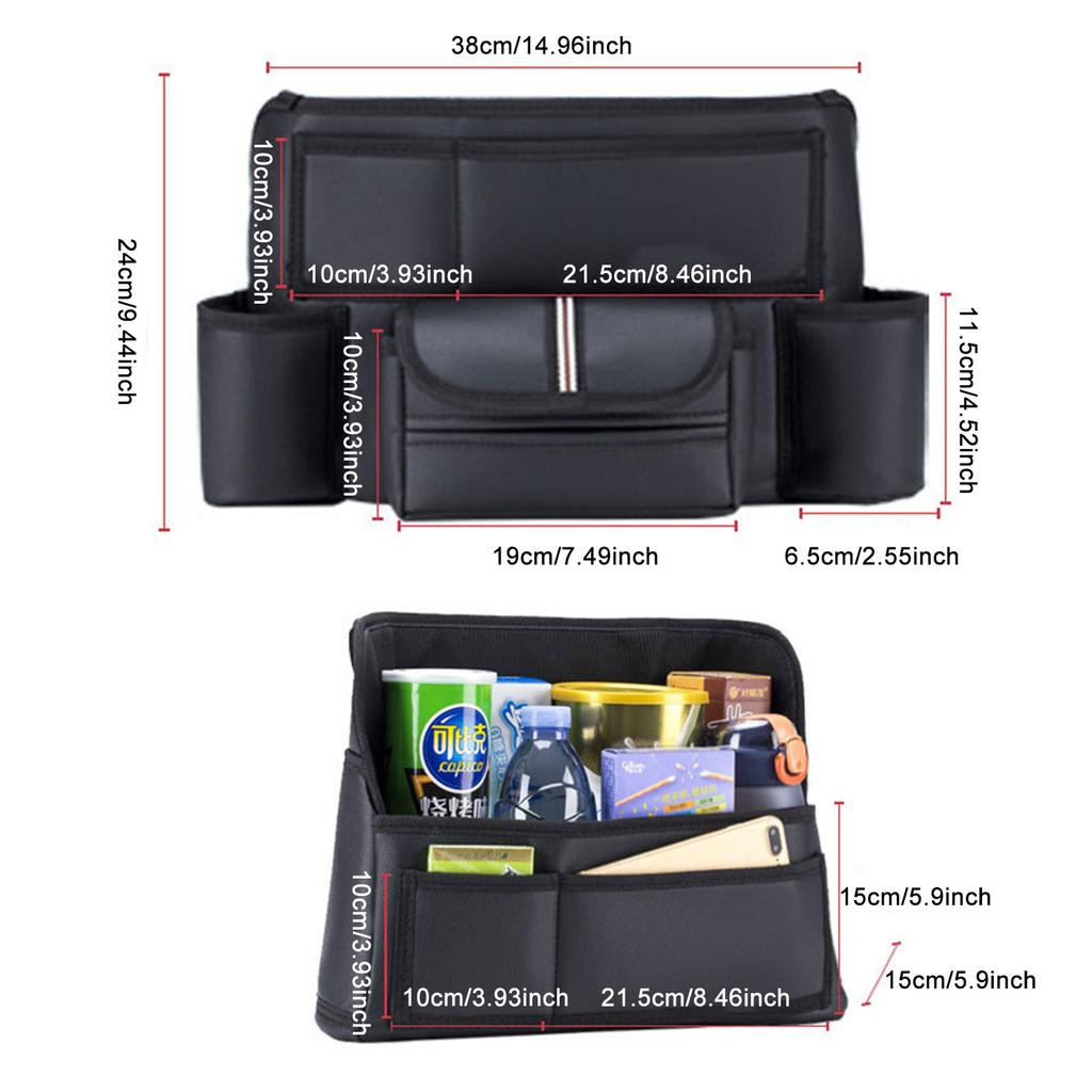 Leather Car Seat Middle Hanger Storage Bag Luxury Auto Handbag Holder Between Seats Tissue Water Cup Pockets Stowing