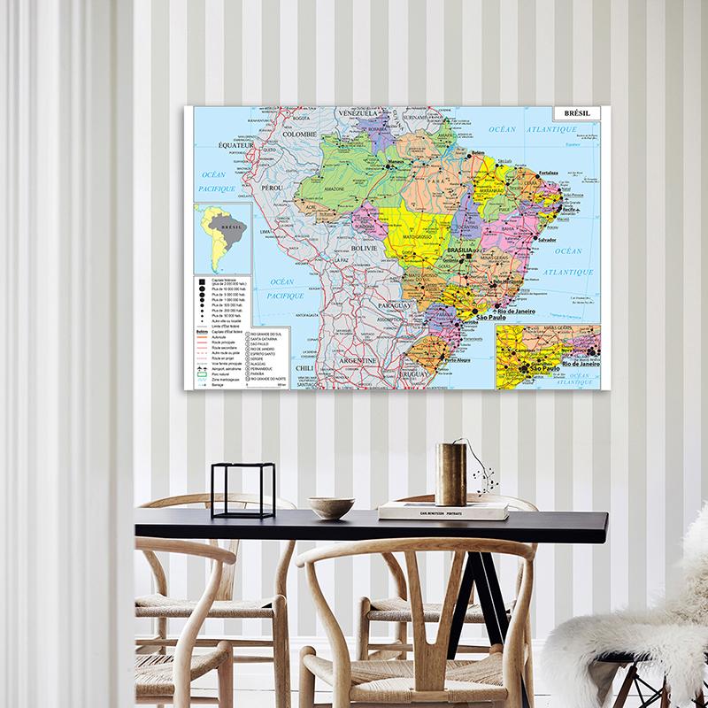 Французская серия карта фон ткань Бразилия административная карта холст живопись гостиная украшение дома детские школьные принадлежности