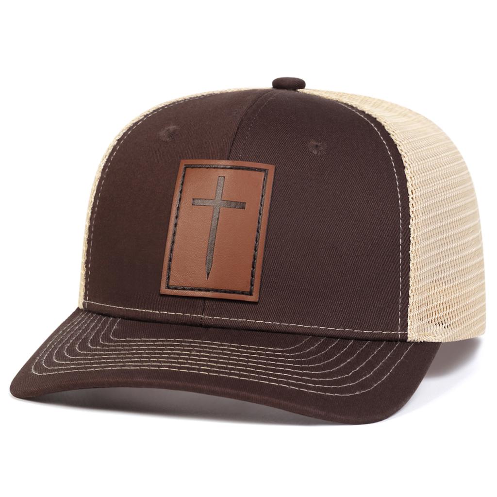 Men Sword Cross Brown Leather Patch Baseball Cap Micro Curved Hats Outdoor Sunscreen Leisure Caps Spring Autumn Travel Tourism Beach Vacation