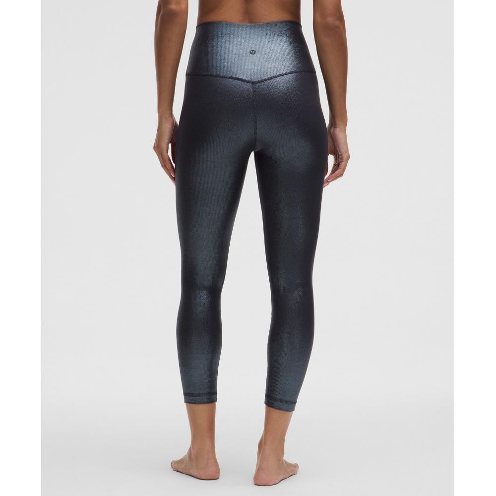 Lululemon Align  High Rise Ribbed Crop 23   Shine Radiate Foil Print Black Night