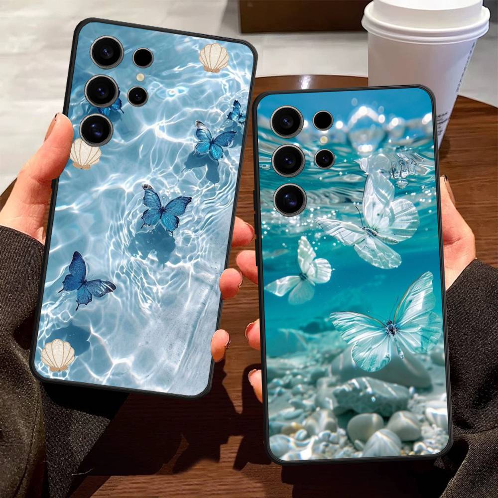 Blue Butterfly Ocean Waves Case For Samsung Galaxy Case S25 S23 S22 S21 S30 S20 S10 Ultra Plus FE TPU Soft Cover