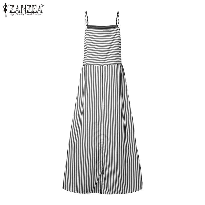 ZANZEA Женское праздничное летнее повседневное платье-комбинация без рукавов на бретелях с полосатым принтом