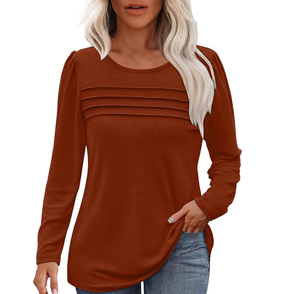 Женский свободный повседневный однотонный топ с круглым вырезом и длинными рукавами, модный топ