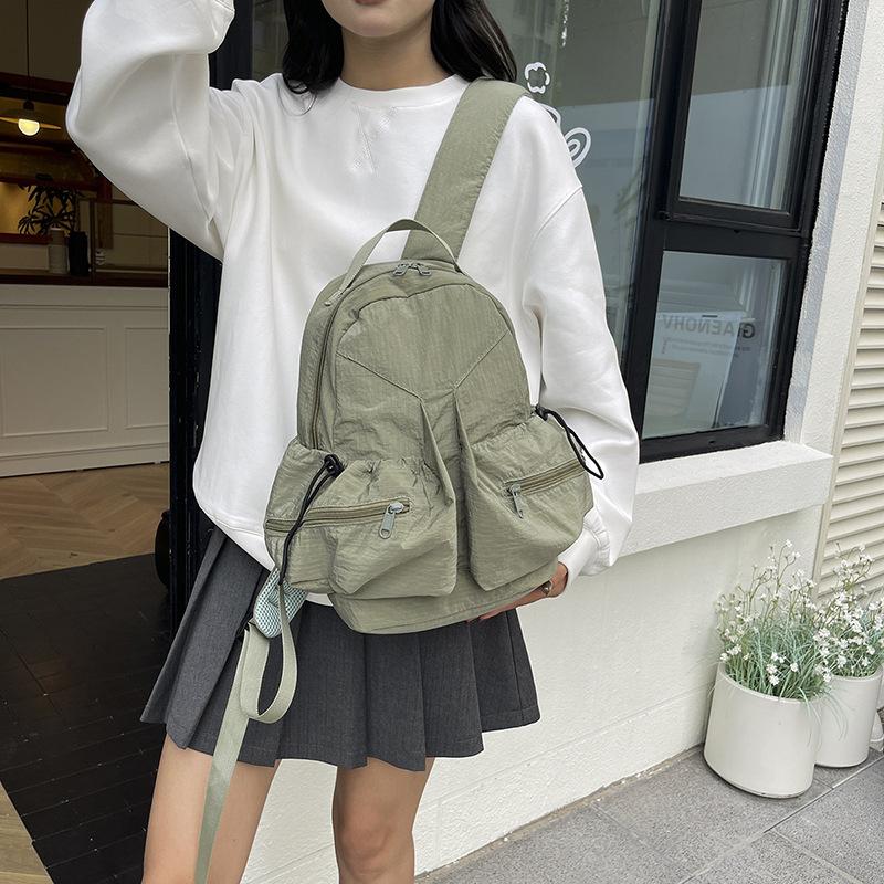 Japan and South Korea Leisure Travel Girls' Pleated Backpack New Lightweight and Fashionable Large Capacity Drawstring Backpack Student School Bag