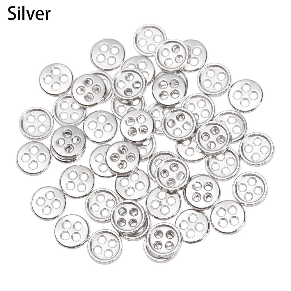 50pcs 6mm Mini Buttons 4 Holes Metal Mixed Color Round Bread Buttons Doll Buttons for DIY Sewing Blyth Doll Clothing