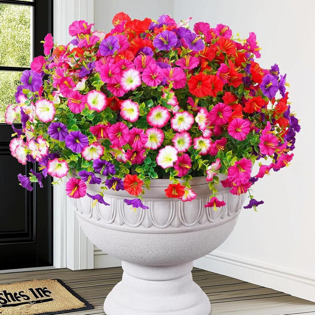 12 PCS Artificial Flowers Morning Glory-Outdoor Decor, Colorful Daisy Planter - Front Door, Porch, Patio, Window Box-Home Decor