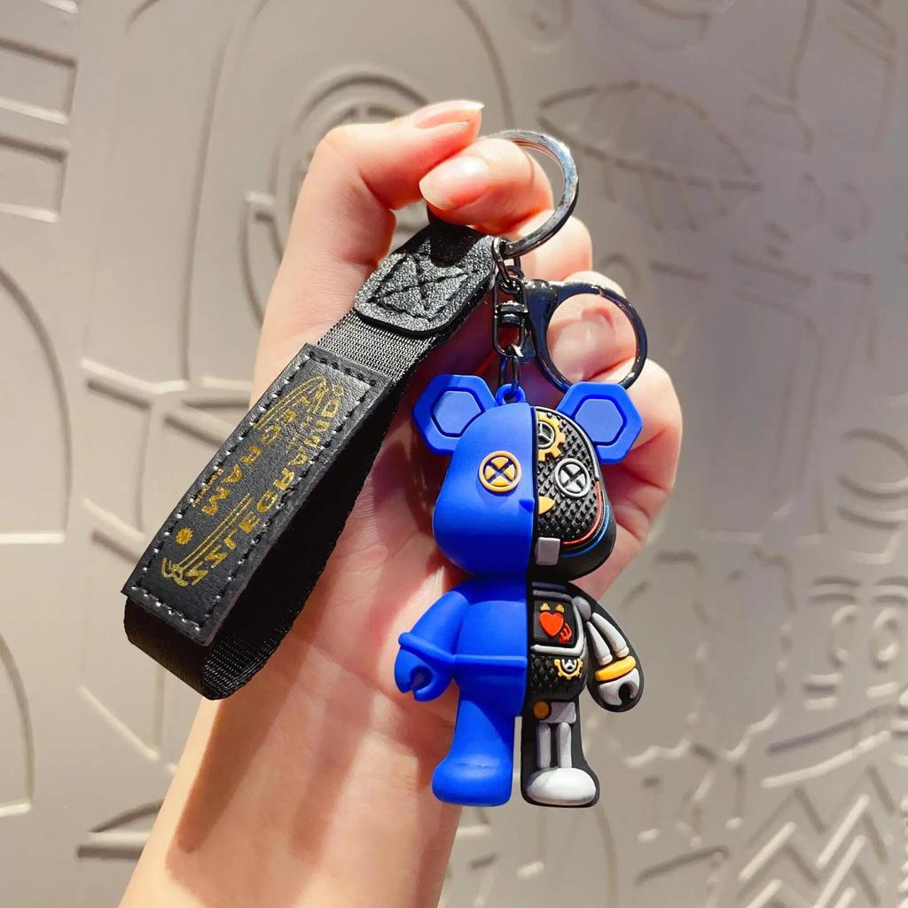 Cartoon Half Skull Body Robot Mechanical Bear Keychain Punk Keyring Car Bag Pendant Key Chains Couple Gift