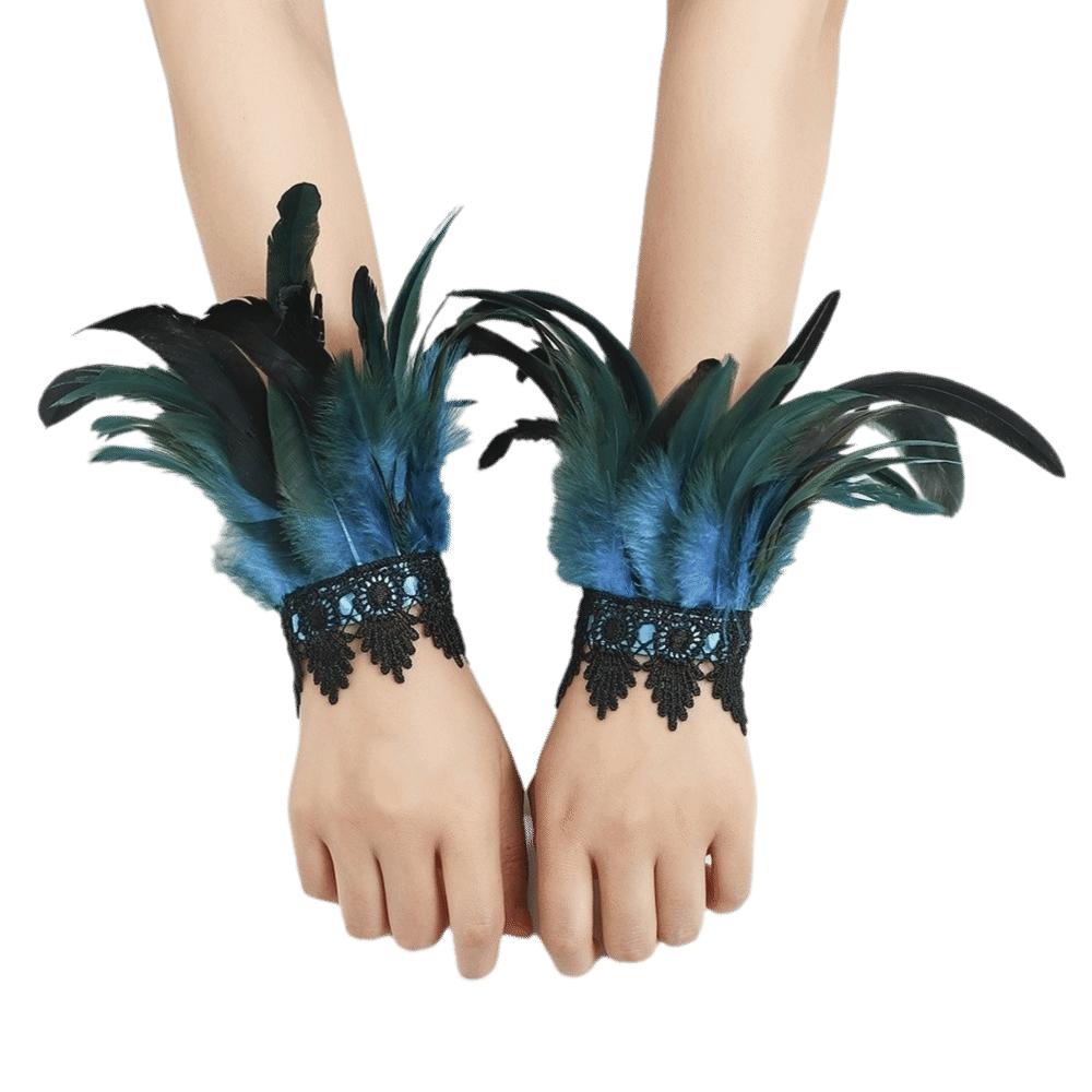 Black Lace Fluffy Feather Wrist Cuffs Lightweight Plume Bracelet Halloween Arm Cuff Gloves Cosplay