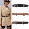 Wide Carved Buckle Belt American Style PU Vintage Waistband Fashion Double Buckle Waist Belt  Women