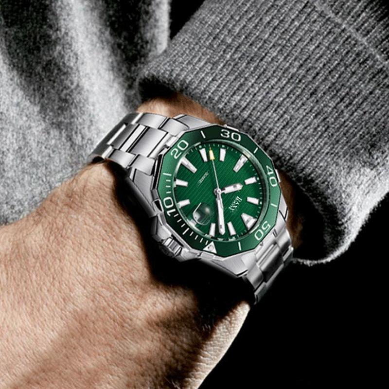 Luxury Fashion Quartz Watch Men Week Date Clock Stainless Steel Sport Watch Men Quartz Wristwatch Christmas Gift for Men