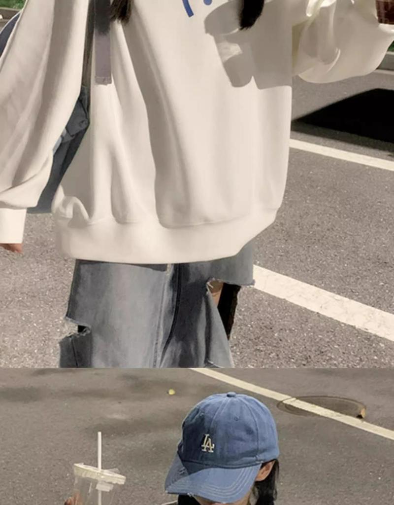 Spring 2025 Girls' Cotton Crew Neck Fleece Sweatshirt, Big Kids, Middle & High School, Loose Fit, Long-Sleeved, No Hood