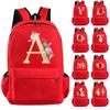 Холщовый красный рюкзак с 26 английскими буквами для косплея, детский школьный рюкзак, дорожная сумка для детей, школьная сумка для книг