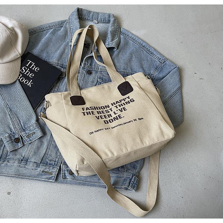 Винтажная большая холщовая сумка-тоут 2024 - Унисекс, Европейский/Американский стиль, Идеально подходит для студентов колледжа
