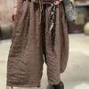 Women Vintage Wide Leg Pants Elastic Waist Autumn Trousers Loose Belt High Quality Pants