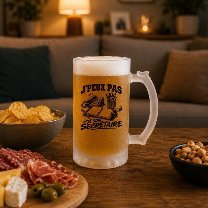 Chope à bière - PLANETEE - J'peux pas je suis Secrétaire - Verre trempé 470 ml - Motif minimaliste