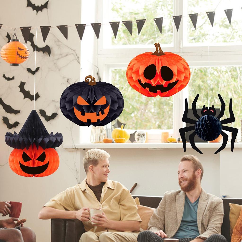 Украшение для Хэллоуинской вечеринки Подвеска в виде сотового шара Тыква Паук Трехмерный сотовый Фестиваль Хэллоуин Украшение Композиция