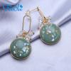 FEEYOO круглые длинные серьги для женщин и девочек, модные золотые серьги, модные зеленые серьги с цветком, ювелирные изделия, подарок