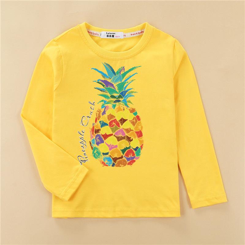 Spring and Autumn Round Neck 3D Fruit Pineapple Printed Top Fashionable Casual Long Sleeved Children's Boy and Girl Kids Unisex T-shirts