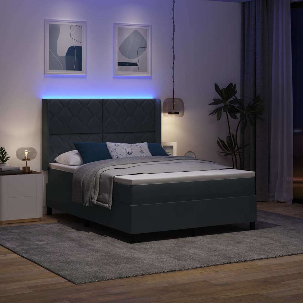 Boxspring Bed with LED Light Strips Dark Gray 140 x 200 cm Velvet