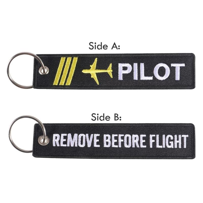 Remove Before Flights Key Chain Luggages Label Polyester Embroidery Chain Keychain For Aviations Gifts