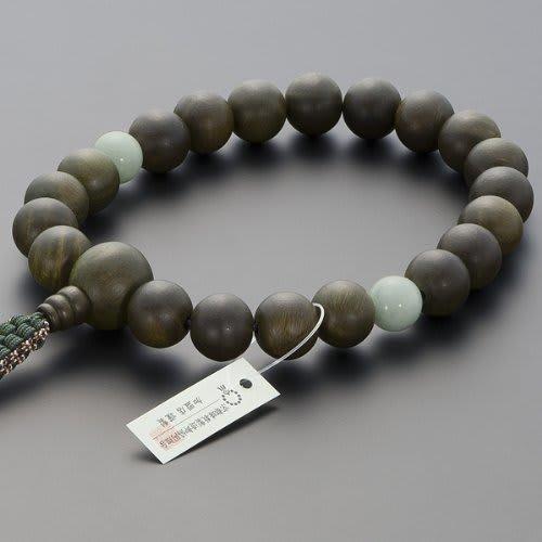Buddhist Altar Shop Takita Shoten Buddhist Prayer Beads, Jodo Shinshu Formal Prayer Beads [For Men] Green Sandalwood (Tree of Life) with 20 Burmese Ja