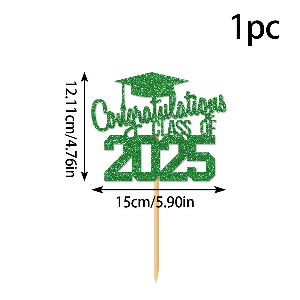 1pcs Congratulations Class of 2025 Graduation Cake Topper Glitter Congrats Grad Cap Cake Picks for Graduation Theme Party Decor