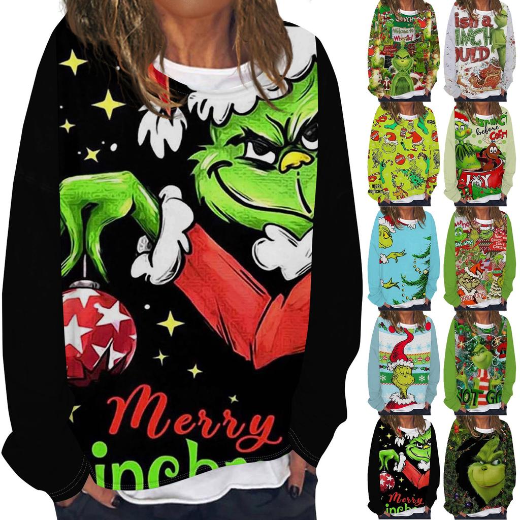 Женская повседневная модная толстовка с длинным рукавом и круглым вырезом с рождественским принтом, многослойный пуловер, топ
