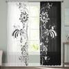 Black And White Floral Sheer Curtain For Living Room Modern Voile Tulle Window Curtains For Bedroom Kitchen Drapes