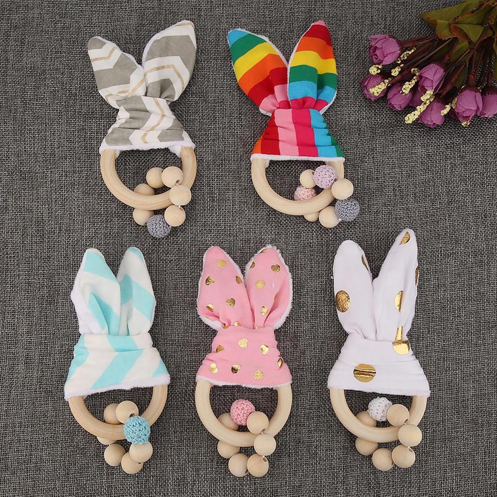 Wooden Handmade Colorful Beads with Rabbit Ear \'s Shape Hanging Decor for Baby