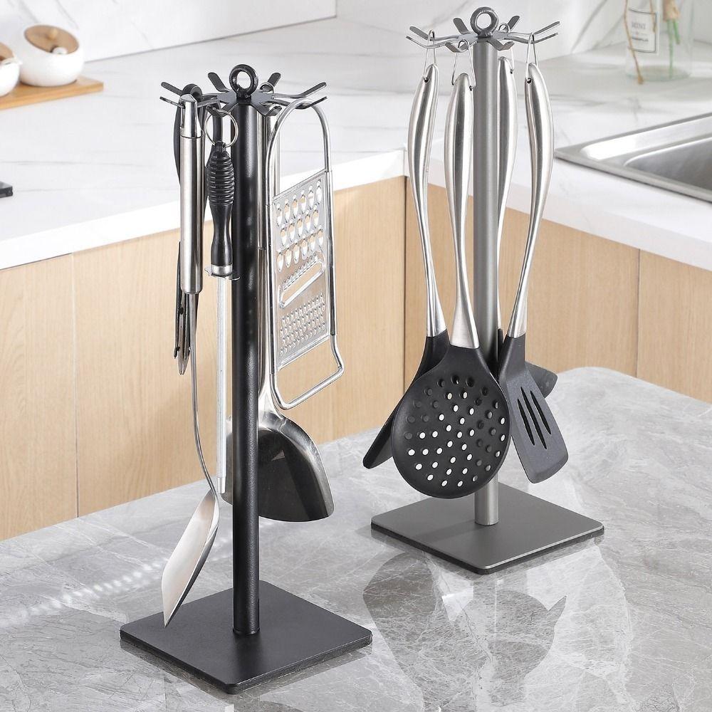 Stable Base Rotating Spatula Rack Movable Spoon Hanging Rack Pot Shovel Rack for Kitchen