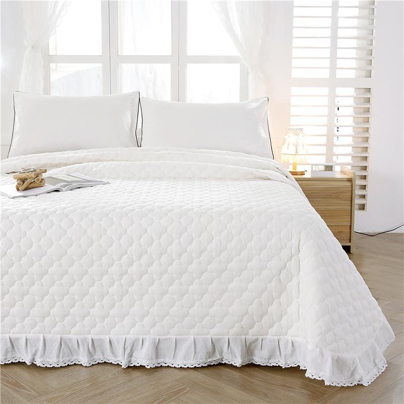 Cotton White Bed Plaid Lace Bedspread On The Bed Linen Simple Quilted Linens Solid Double Bed Cover Non-Slip Bed Blanket #/