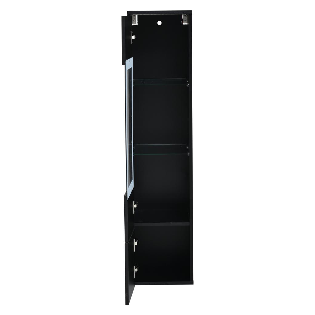 TV Wall Unit Set 3-Piece LED Lighting High Gloss Black 1 x TV Cabinet, 1 x Living Room Display Cabinet, 1 x Wall Shelf, TV up to 80'