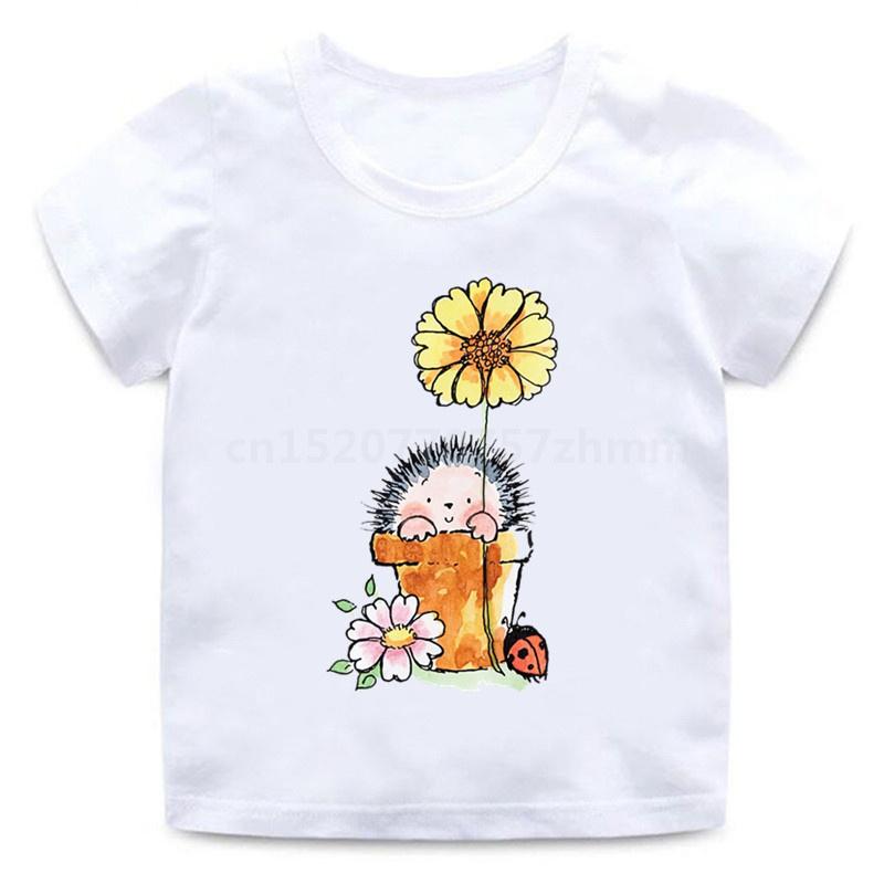 Детские футболки с милым ежиком и животным, забавная забавная футболка для маленьких мальчиков, детские летние топы с короткими рукавами, одежда для девочек