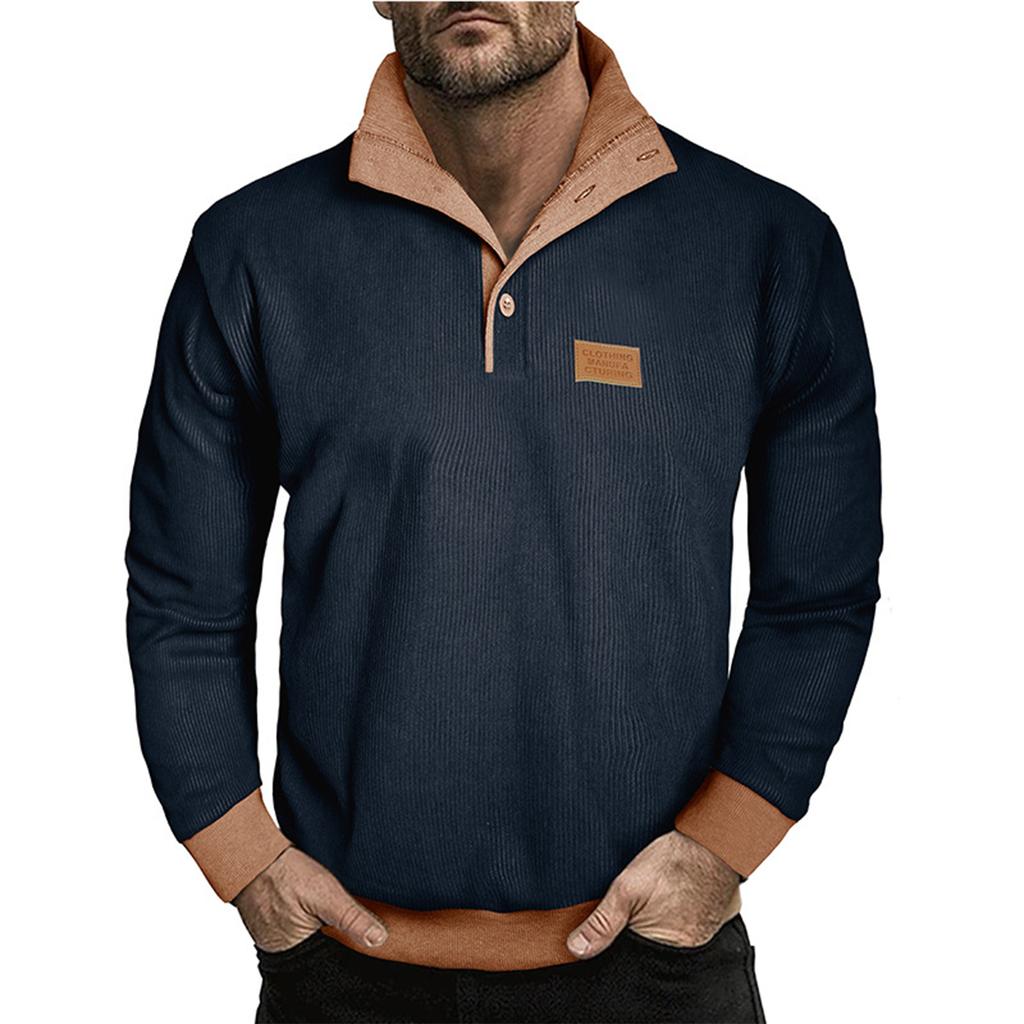 Men's Pullover Long Sleeved Stand Up Collar Sweatshirt Casual Collar Base Shirt