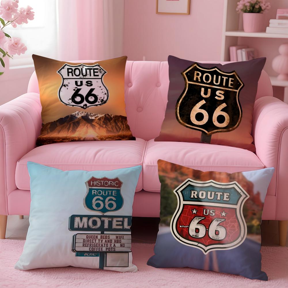 Классическая Ретро Наволочка Route 66 Плюшевая Ткань Мягкая Двусторонняя Печать Диванная Теплая Зимняя Домашний Подарок Наволочка