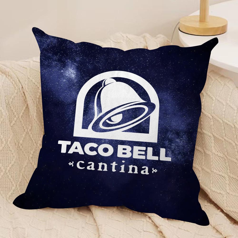 Mexican Flavor T-Taco Bell Cushion Cover Soft Plush Fabric Double-Sided Printed Sofa Cushion Cover for All Seasons Home Decor