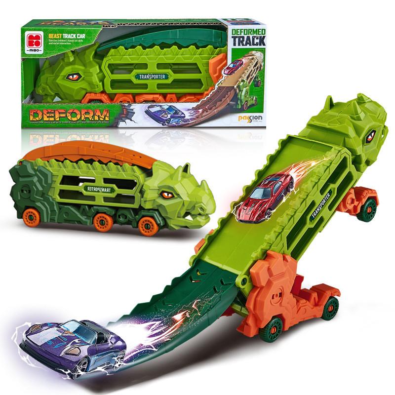 Plastic Dinosaur Toy Car Playset With Folding Track And Inertia Motion For Toddlers And Boys