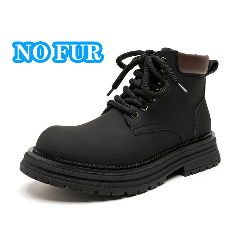 Модные высококачественные повседневные кожаные мужские ботильоны на толстой резиновой подошве мужские мотоциклетные ботинки модная теплая плюшевая меховая зимняя обувь