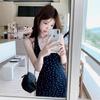 Korean lace floral neck dress temperament pure desire sexy small man pinching waist thin holiday dress