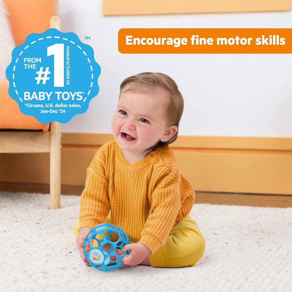 Bright Starts Oball Rattle Baby Toy Blue 12281 Soft Ball Stroller Teether Newborn Gift