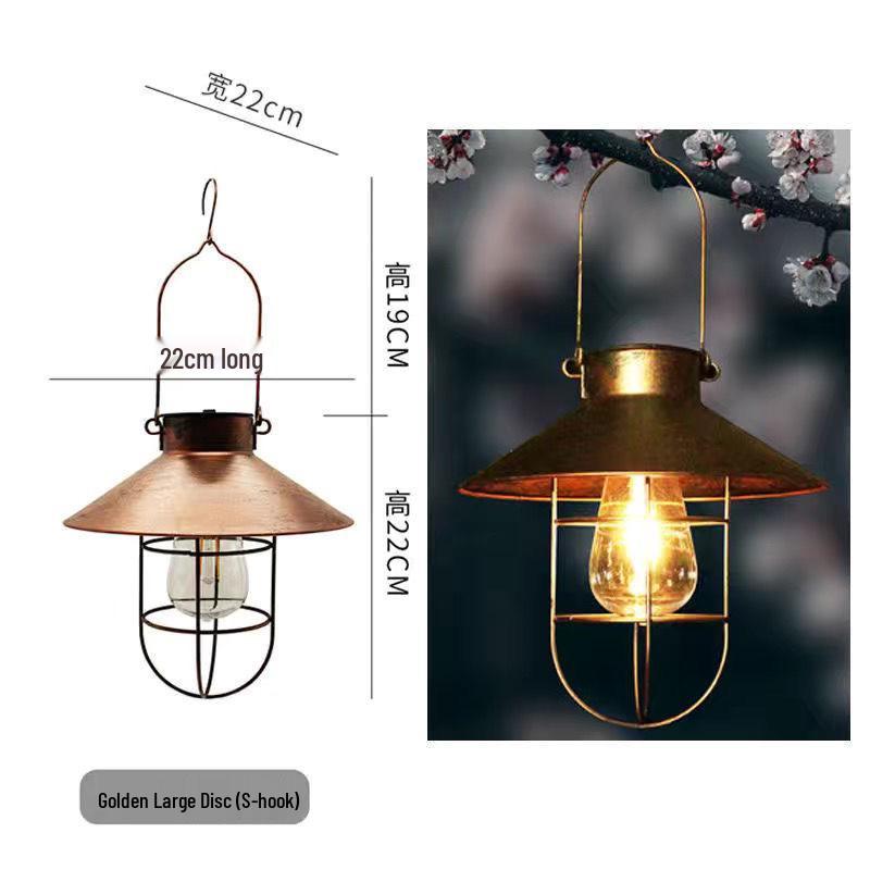 Outdoor Waterproof Retro Wrought Iron Solar Hanging Light for Garden and Camping