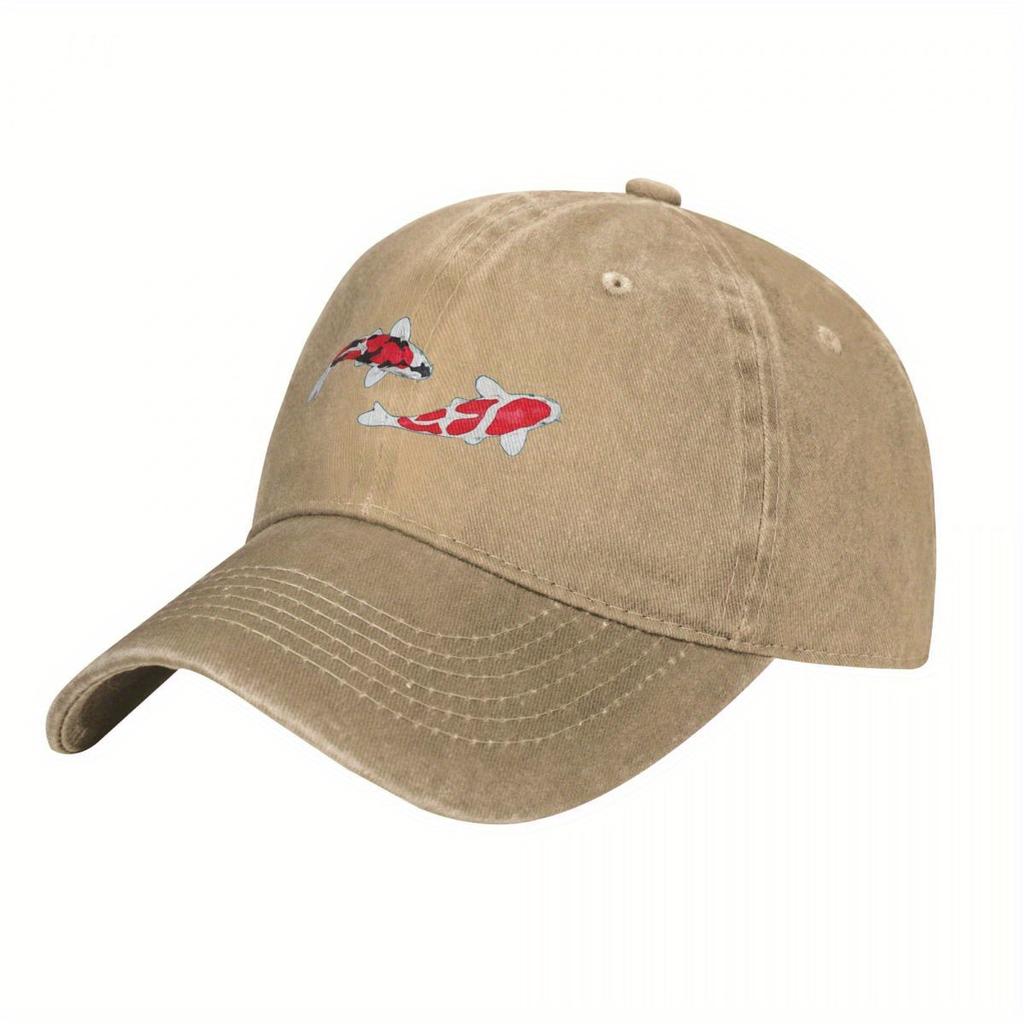 Koi Fish Baseball Cap Japanese Style Denim Adjustable Cotton Hat for Men Women
