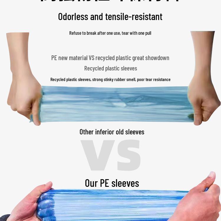 Waterproof Disposable PE Oversleeves: Thickened, Lengthened, Transparent Arm Protectors in White and Blue.