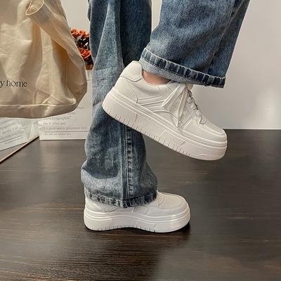 Весенние новые невидимые стельки, увеличивающие рост, круглый носок, белые туфли на шнуровке, туфли на платформе, универсальные низкие повседневные туфли для сноуборда