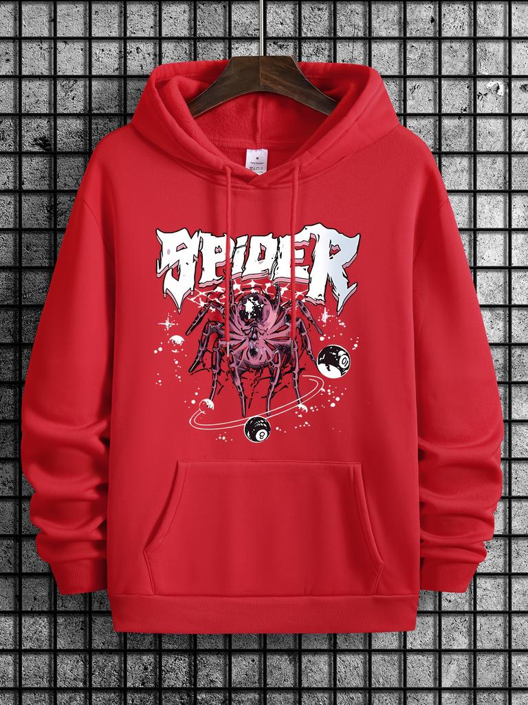 Осенняя стильная свободная толстовка с принтом паука, однотонная, с капюшоном, из полиэстера, мужская, простая, повседневная