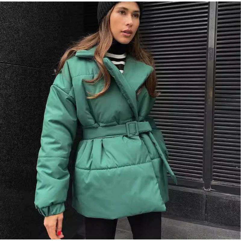 Belt Solid Color V Neck Women Coat Long Sleeve Thicken Female Jacket Winter Autumn Lace Up Pocket Fashion Lady Outwear