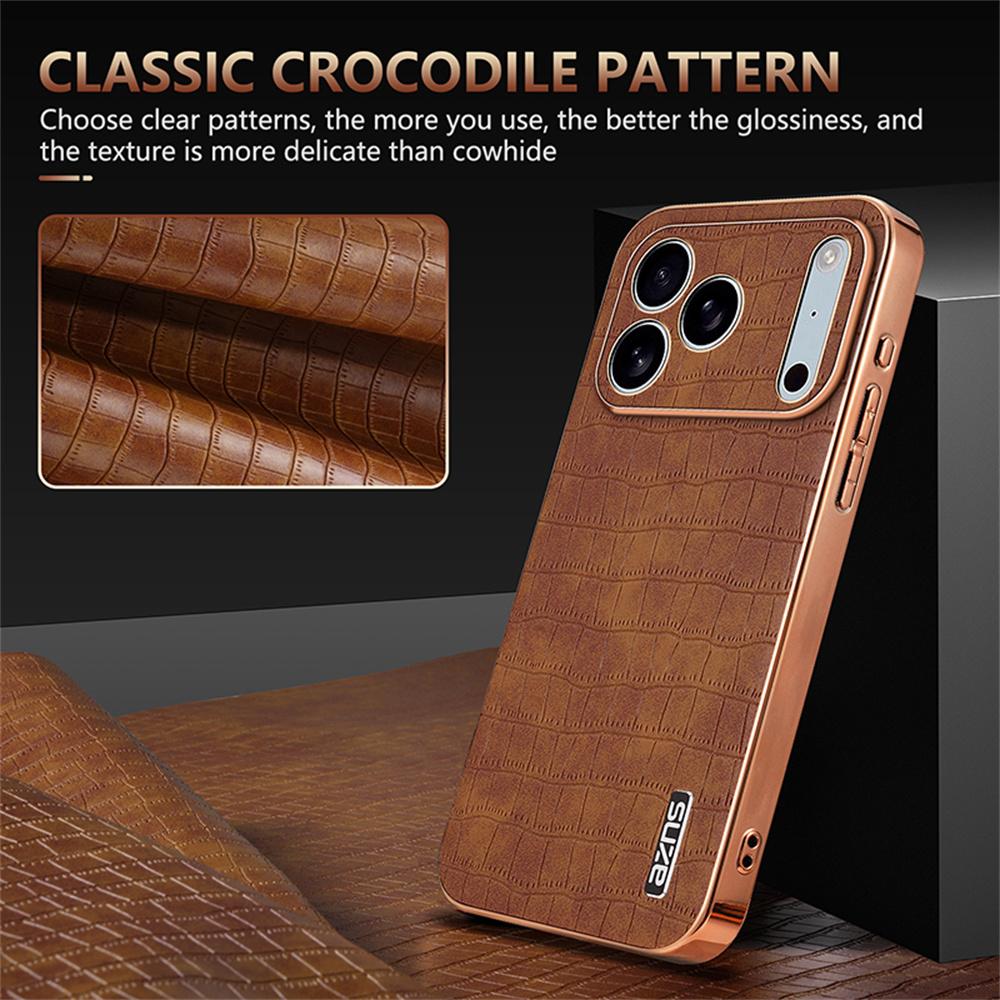 AZNS For iPhone 17 Pro Max Case Electroplating Crocodile Texture PU+TPU Phone Cover