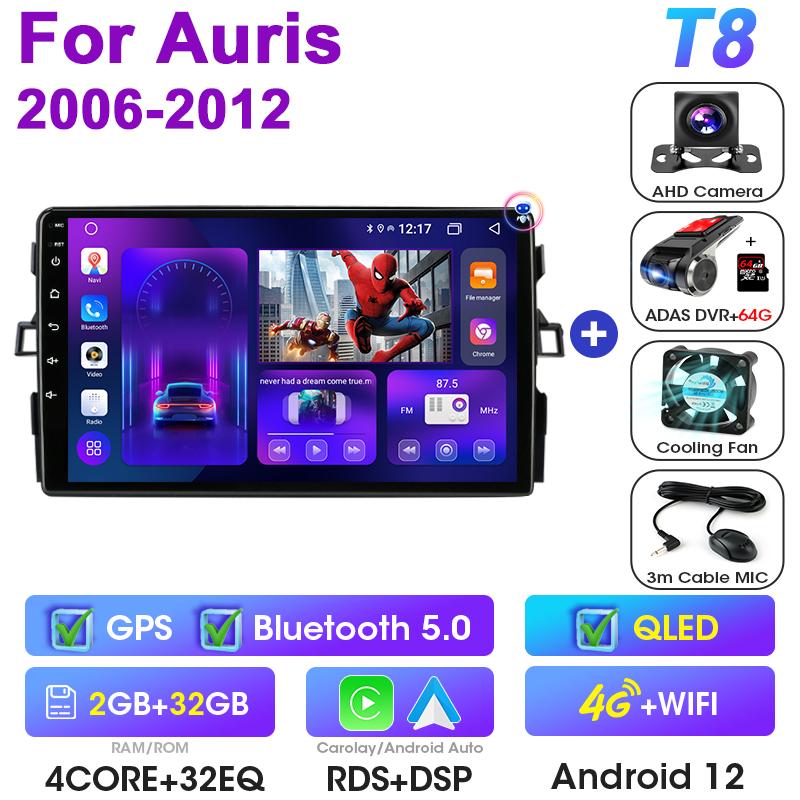 Android 12 Автомобильное радио для Toyota Auris E150 2006 -2012 GPS Carplay Auto 2 Din DVD Stereo интеллектуальные системы Smart Autoradio